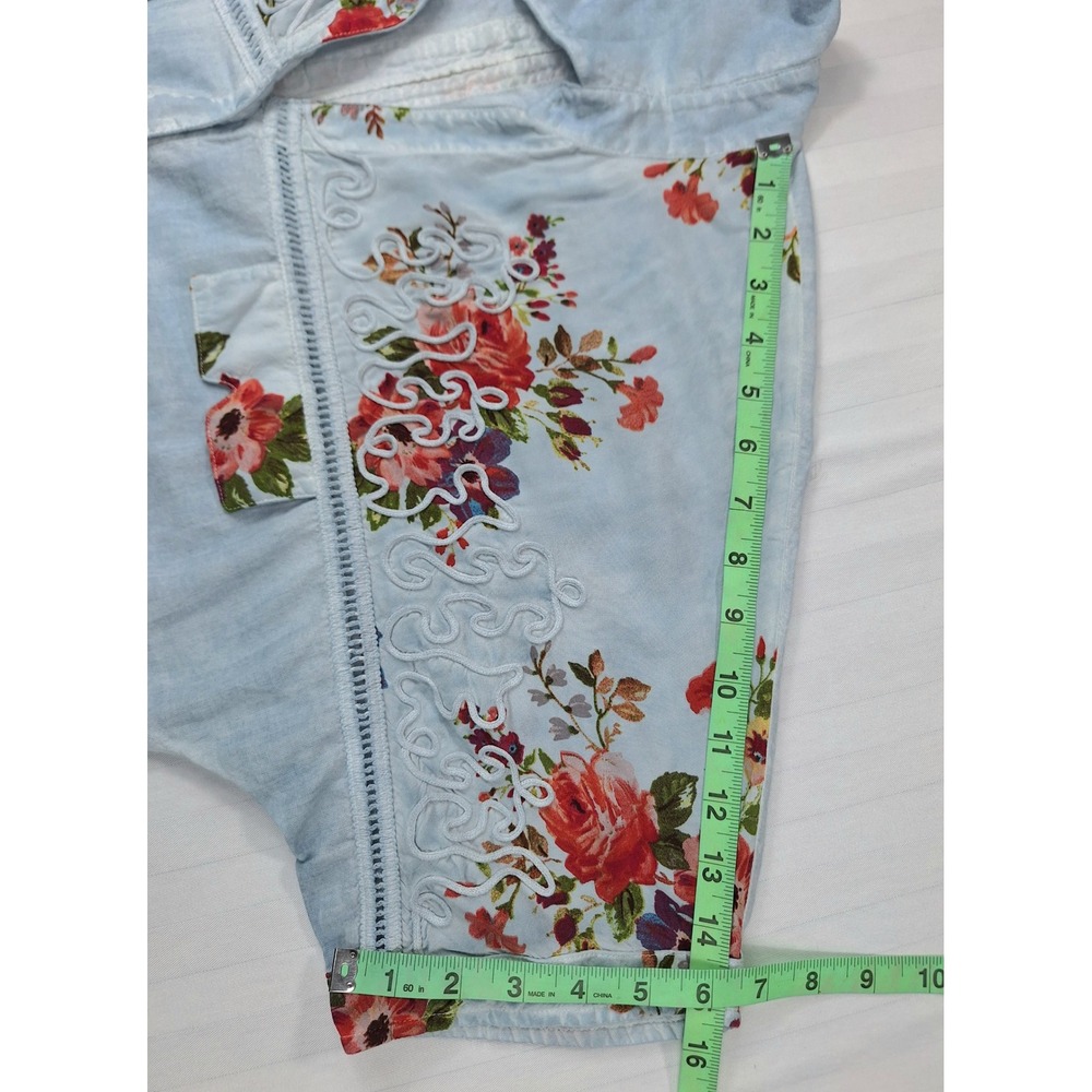 Soft Surroundings Floral Embroidered Eyelet Shirt Blue Cotton Button Up Medium - Picture 4 of 6